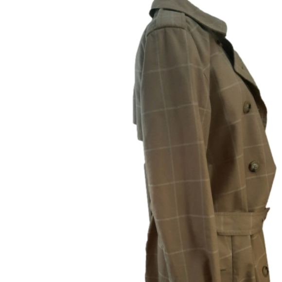 Beige Plaid Ralph Lauren Women's Trenchcoat Size L - Picture 6 of 8